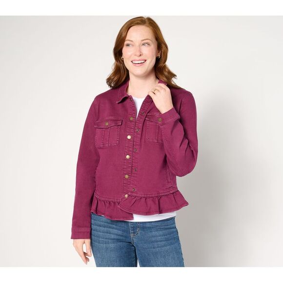 Belle by Kim Gravel Women's Jacket Sz M Vintage Style Ruffle Hem Purple A654855 - Picture 1 of 4